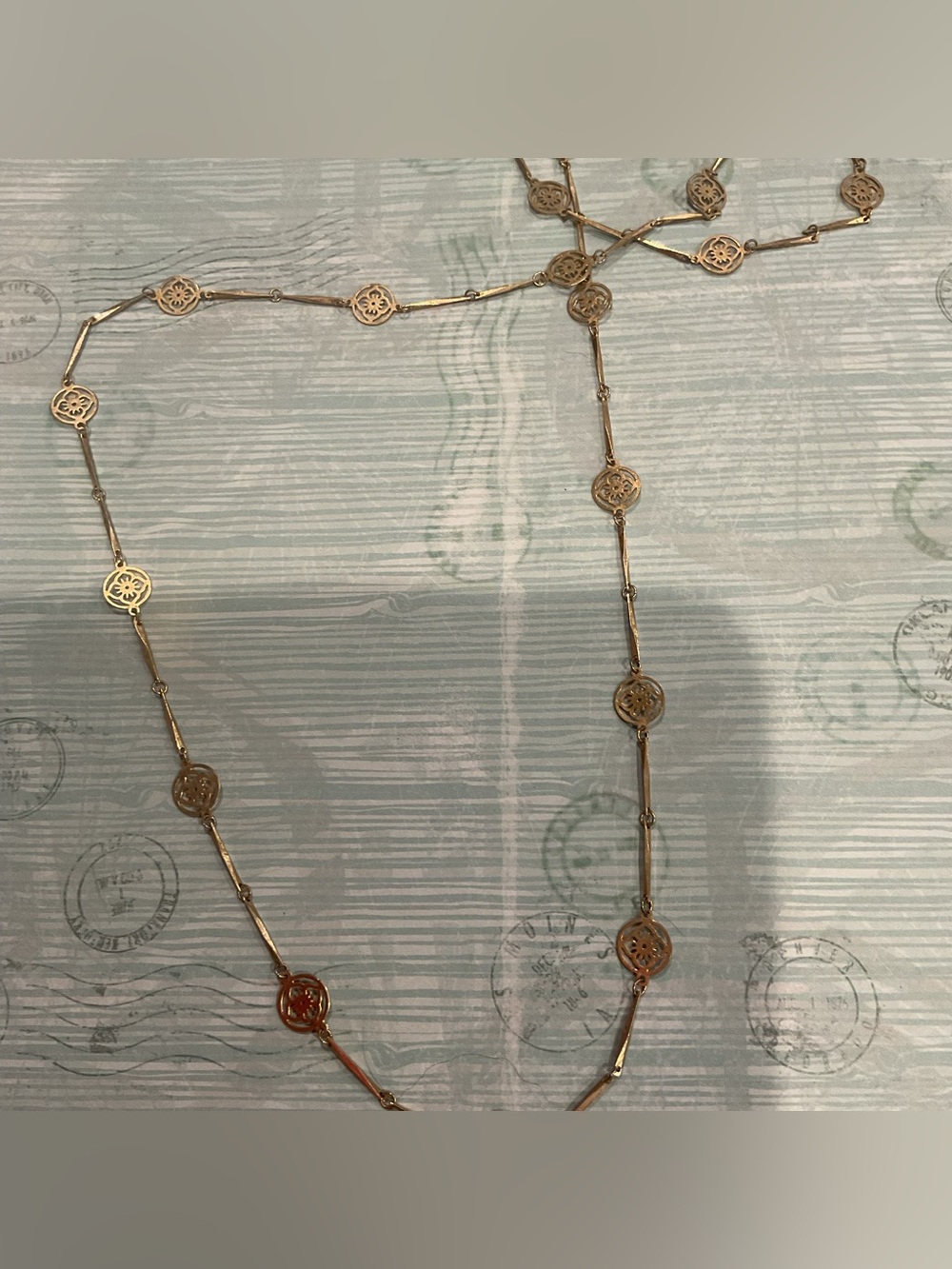 Avon Long Gold Filigree Station Necklace